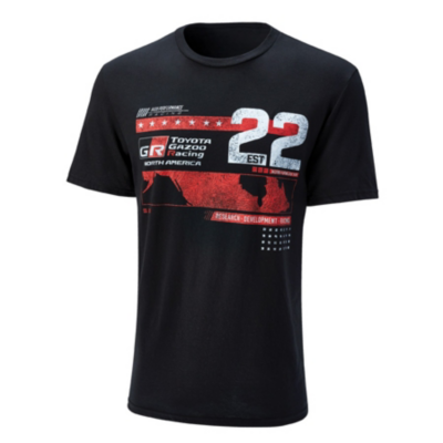 A black T-shirt with the number ""22,"" Toyota Gazoo Racing branding, and red and white accents.