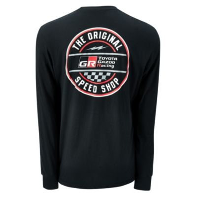 Long Sleeve black tee with Toyota Gazoo Racing logo printed on front. Back has circle design printed with The Original Speed Shop Text and Gazoo Racing printed in the center of design.