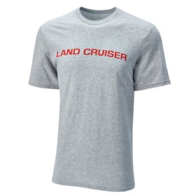 Grey tee with Red Land crusier text on front. Back had sketch of land cruiser from 1958 in black and Land Crusier 1958 in red above.