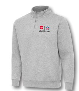  Light gray quarter-zip sweatshirt with Toyota and the NFL logo embroidered on the left chest