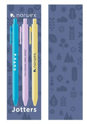 Set of three custom Norwex jotter pens with sleek design.
