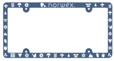 Custom license plate frame with Norwex branding and durable finish.