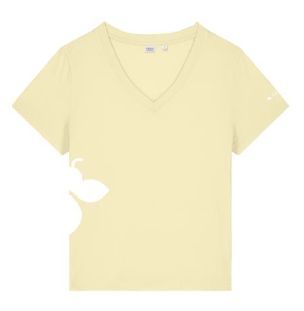 Norwex V-neck tee in butter yellow with soft cotton blend.