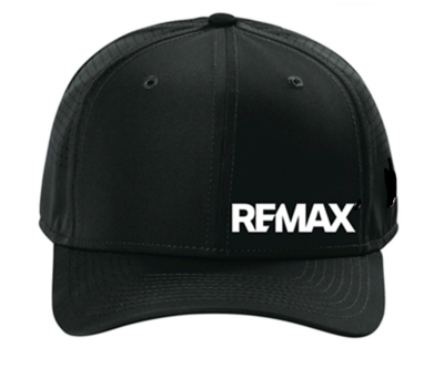 Black baseball cap with a curved brim and the white RE/MAX logo printed on the front.
