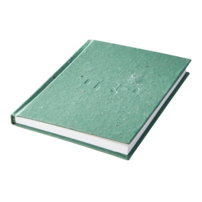 A green hardcover notebook with an embossed design on the cover, containing 80 pages. Measures 5.5 in. x 8.5 in.