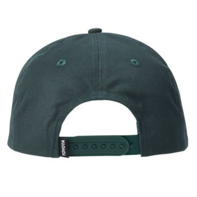Back of dark green cap with snap closure