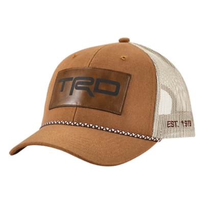 Tan canvas front with mseh back. Featuring TRD etched on brown leather patch on front and EST. 1979 embroidered on side of cap. Snapback.