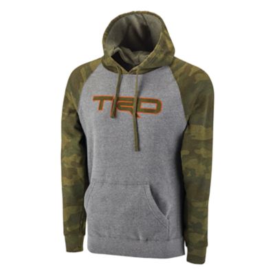 Camo raglan sleeves with grey body. TRD printed in large letters on front center. Camo letters with orange outline.