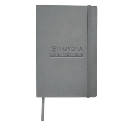 Orange soft-bound journal with lined pages and elastic closure, sized for portability.