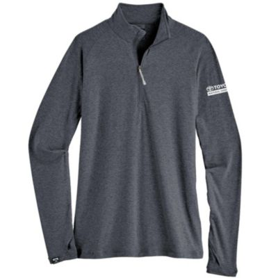 Women's dark heather gray quarter-zip pullover, small size, with soft fleece lining.