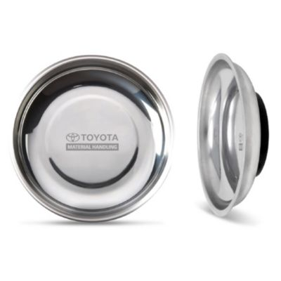 Silver magnetic parts bowl with non-slip base, ideal for holding small metal items securely.