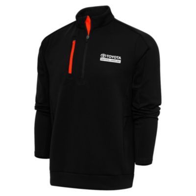 Black and mango quarter-zip pullover, medium size, with sporty design and soft interior.