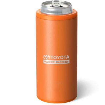 Orange can koozie with Swig Life branding, designed to keep drinks cold and hands dry.