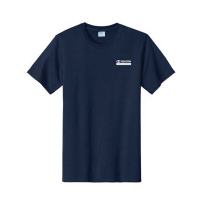 Navy core blend t-shirt, small size, with soft cotton-poly fabric and classic crewneck.