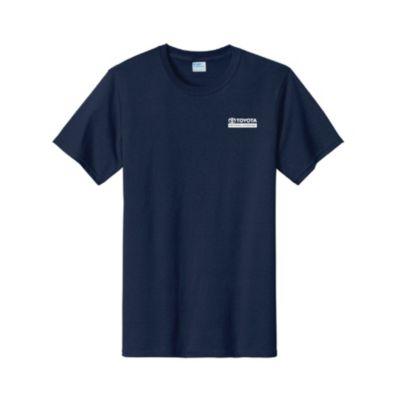 Navy core blend t-shirt, small size, with soft cotton-poly fabric and classic crewneck.