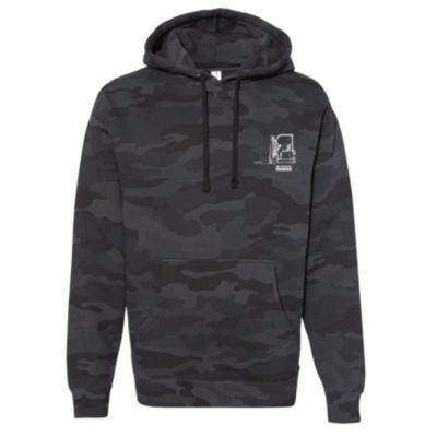 Forklift hoodie in small size, black color, with front pouch pocket, drawstring hood, and soft fleece lining.