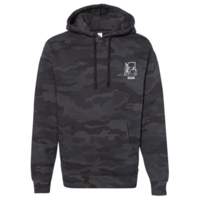 Forklift hoodie in small size, black color, with front pouch pocket, drawstring hood, and soft fleece lining.