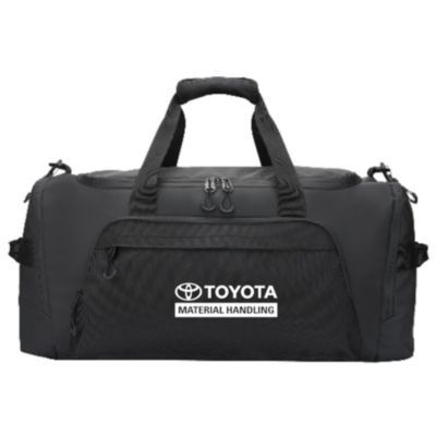 Black waterproof duffel bag with 47L capacity, fold-top design, and Urban Peak branding.