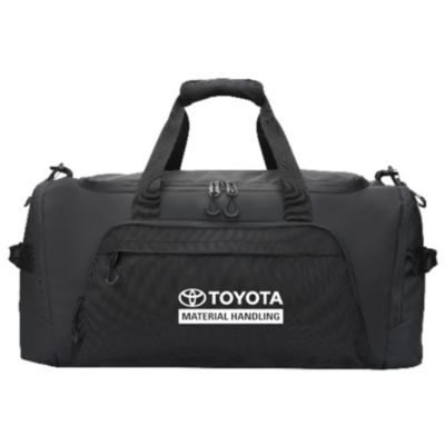 Black waterproof duffel bag with 47L capacity, fold-top design, and Urban Peak branding.