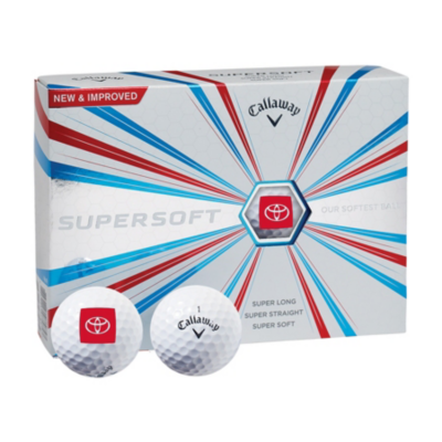 A box of Callaway Supersoft golf balls with the Toyota logo.
