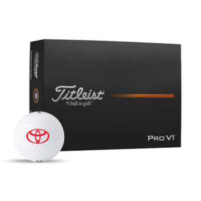 A box of Titleist Pro V1 golf balls with the Toyota logo.