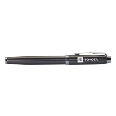 A black ballpoint pen with a silver clip and a silver band near the top. The pen has the Toyota logo and the word ""TOYOTA"" printed in white on the upper part of the barrel.