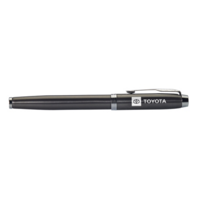 A black ballpoint pen with a silver clip and a silver band near the top. The pen has the Toyota logo and the word ""TOYOTA"" printed in white on the upper part of the barrel.