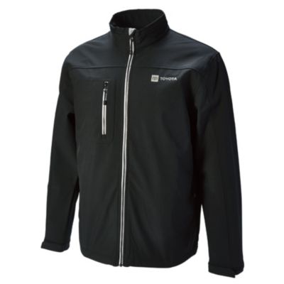 A black jacket with a high collar and a full-length front zipper. Features a zippered chest pocket on the left side and has the Toyota logo embroidered in white on the right chest area.