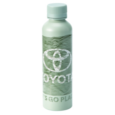 Light green bottle with tonal Toyota printed up the side and a tonal Toyota bug printed on front.