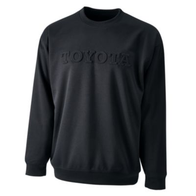 Black crew neck sweatshirt with Toyota embossed across front