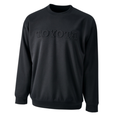 Black crew neck sweatshirt with Toyota embossed across front