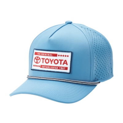 Light blue performance cap with rope. Toyota patch in red and white on front