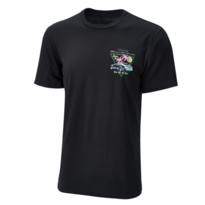Black tee with supra logo on left chest and full back