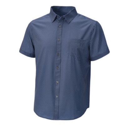 Navy button down performance fabric shirt. Bug embroidered on left sleeve.