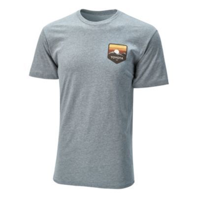 Gray sleeveless crop top with a front graphic of a mountain range and trees, featuring the Toyota logo