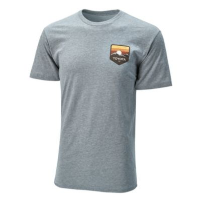 Gray sleeveless crop top with a front graphic of a mountain range and trees, featuring the Toyota logo