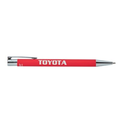 Red Metal click pen with Toyota logo laser engraved