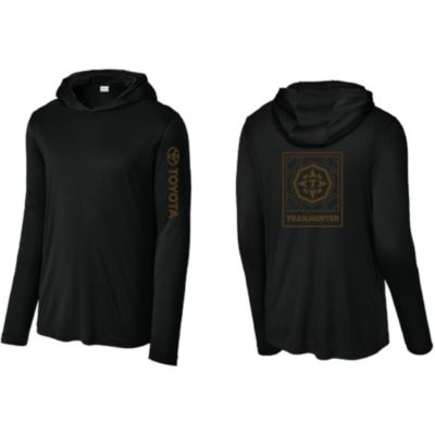 Black performance fabric long sleeve shirt with Toyota logo down sleeve and Trailhunter logo on full back