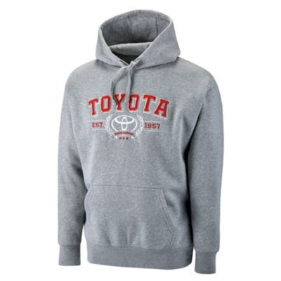 Grey hoodie with Toyota uiversity style twill design on front chest