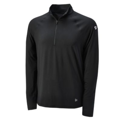 A black, long-sleeve, quarter-zip pullover shirt with a high collar and Toyota logo on the left sleeve in white