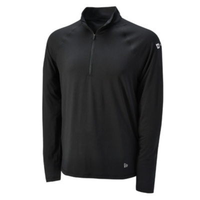 A black, long-sleeve, quarter-zip pullover shirt with a high collar and Toyota logo on the left sleeve in white