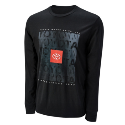 A black long-sleeve shirt with a front design featuring TOYOTA MOTOR SALES, USA, ESTABLISHED 1957, and the Toyota logo