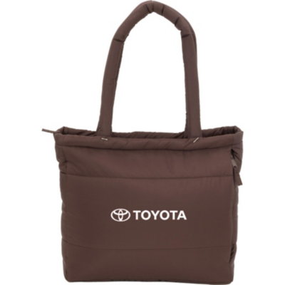 Brown laptop tote with Toyota logo printed in white