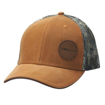 Black mesh back cap with TRD pro on camo patch, front left