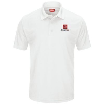 TOYOTA MEN'S PERFORMANCE WHITE KNIT POLO  S TOYOTA MEN'S PERFORMANCE KNIT POLO Left Chest: Red/Grey Toyota Service Center