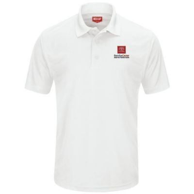 TOYOTA MEN'S PERFORMANCE WHITE KNIT POLO  S TOYOTA MEN'S PERFORMANCE KNIT POLO Left Chest: Red/Grey Toyota Service Center