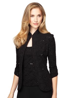 Alex Evenings Three-Quarter Sleeve Twinset with Sequins