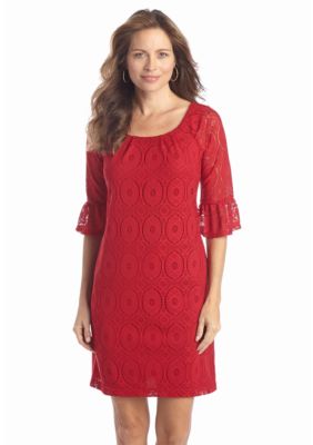 Chris McLaughlin Three Quarter Sleeve Lace Shift Dress | Belk ...