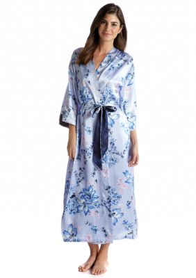 Jones New York Blue Floral Impression Satin Long Robe