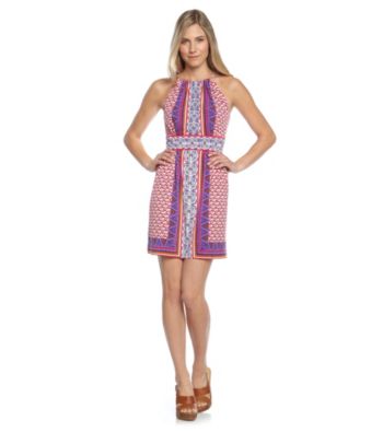 Maggy London Violet and Magenta Halter Print Dress